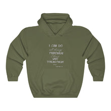 Load image into Gallery viewer, Unisex Strength Hooded Sweatshirt grey letters