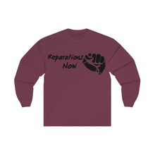 Load image into Gallery viewer, Men's Long Sleeve Reparations Tee Black Print