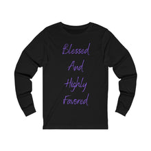 Load image into Gallery viewer, Women's Fitted Long Sleeve Blessed Tee Purple Print