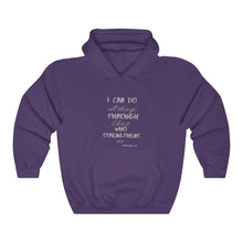 Load image into Gallery viewer, Unisex Strength Hooded Sweatshirt grey letters