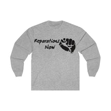 Load image into Gallery viewer, Men's Long Sleeve Reparations Tee Black Print