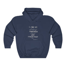 Load image into Gallery viewer, Unisex Strength Hooded Sweatshirt grey letters