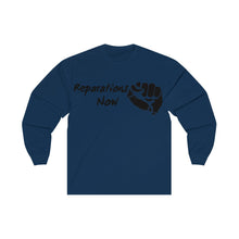 Load image into Gallery viewer, Men's Long Sleeve Reparations Tee Black Print