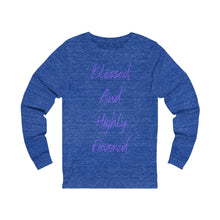 Load image into Gallery viewer, Women's Fitted Long Sleeve Blessed Tee Purple Print