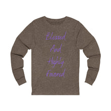 Load image into Gallery viewer, Women's Fitted Long Sleeve Blessed Tee Purple Print