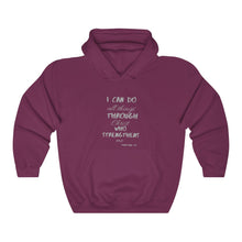 Load image into Gallery viewer, Unisex Strength Hooded Sweatshirt grey letters