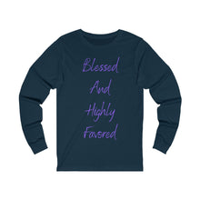 Load image into Gallery viewer, Women's Fitted Long Sleeve Blessed Tee Purple Print