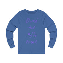 Load image into Gallery viewer, Women's Fitted Long Sleeve Blessed Tee Purple Print