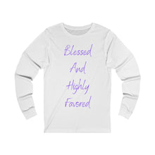 Load image into Gallery viewer, Women's Fitted Long Sleeve Blessed Tee Purple Print