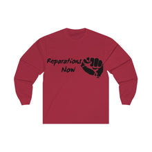 Load image into Gallery viewer, Unisex Reparations Long Sleeve Tee Black Print (additional colors)
