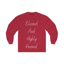 Load image into Gallery viewer, Women&#39;s Fitted Long Sleeve Blessed Tee Grey Print