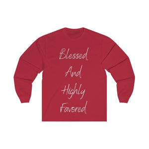 Women's Fitted Long Sleeve Blessed Tee Grey Print