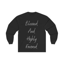 Load image into Gallery viewer, Women&#39;s Fitted Long Sleeve Blessed Tee Grey Print