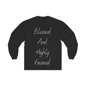 Women's Fitted Long Sleeve Blessed Tee Grey Print