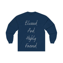 Load image into Gallery viewer, Women&#39;s Fitted Long Sleeve Blessed Tee Grey Print