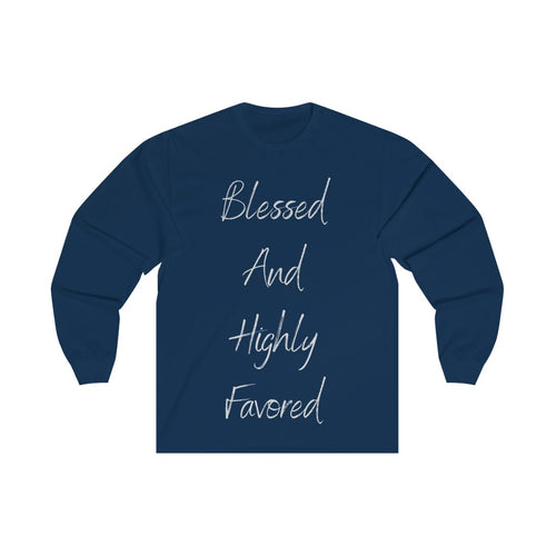 Women's Fitted Long Sleeve Blessed Tee Grey Print