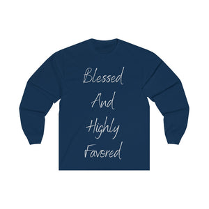 Women's Fitted Long Sleeve Blessed Tee Grey Print