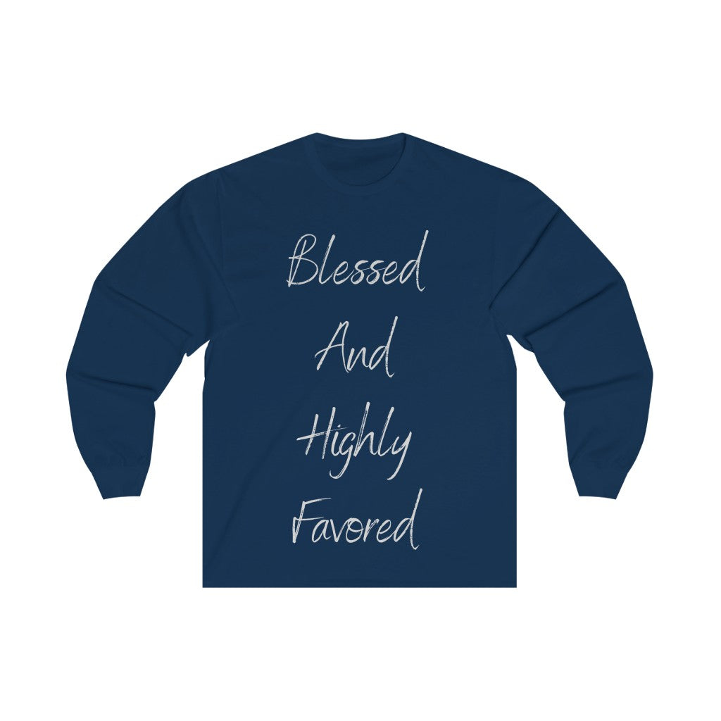 Women's Fitted Long Sleeve Blessed Tee Grey Print