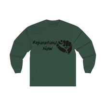 Load image into Gallery viewer, Unisex Reparations Long Sleeve Tee Black Print (additional colors)