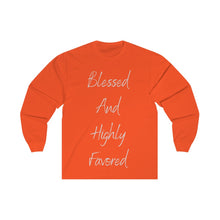 Load image into Gallery viewer, Women&#39;s Fitted Long Sleeve Blessed Tee Grey Print