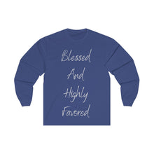 Load image into Gallery viewer, Women&#39;s Fitted Long Sleeve Blessed Tee Grey Print