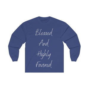 Women's Fitted Long Sleeve Blessed Tee Grey Print