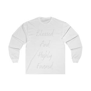 Women's Fitted Long Sleeve Blessed Tee Grey Print