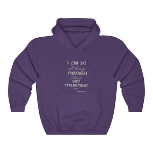 Unisex Strength Hooded Sweatshirt grey letters
