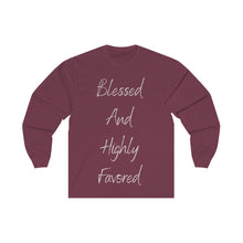 Load image into Gallery viewer, Women&#39;s Fitted Long Sleeve Blessed Tee Grey Print
