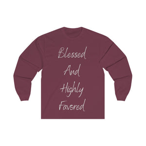 Women's Fitted Long Sleeve Blessed Tee Grey Print