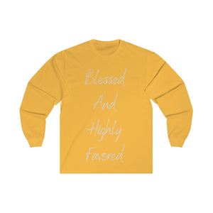 Women's Fitted Long Sleeve Blessed Tee Grey Print