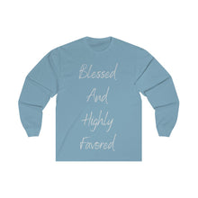 Load image into Gallery viewer, Women&#39;s Fitted Long Sleeve Blessed Tee Grey Print