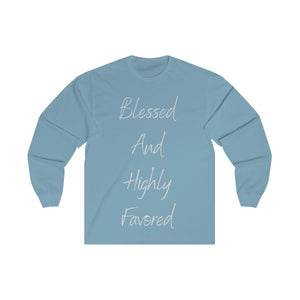Women's Fitted Long Sleeve Blessed Tee Grey Print