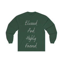 Load image into Gallery viewer, Women&#39;s Fitted Long Sleeve Blessed Tee Grey Print
