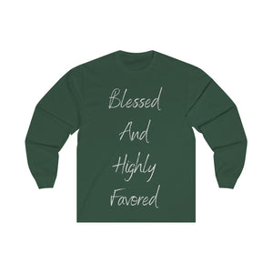 Women's Fitted Long Sleeve Blessed Tee Grey Print
