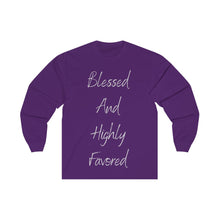 Load image into Gallery viewer, Women&#39;s Fitted Long Sleeve Blessed Tee Grey Print