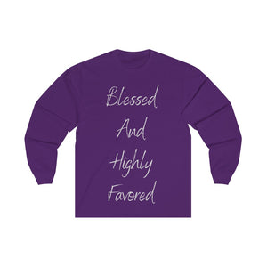 Women's Fitted Long Sleeve Blessed Tee Grey Print
