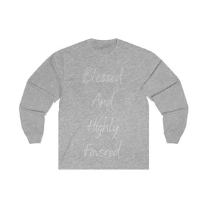 Women's Fitted Long Sleeve Blessed Tee Grey Print
